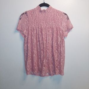 Cable&Gauge pink lace blouse